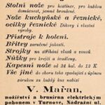 Inzerce nožířství Václava Mařana. 1912.